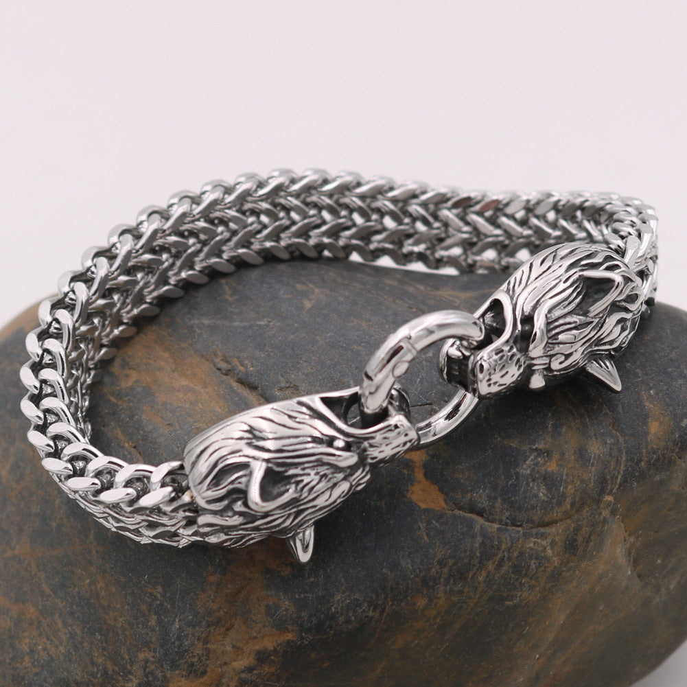 Men's Wolf Head Bracelet – Titanium Steel, 19 to 23cm