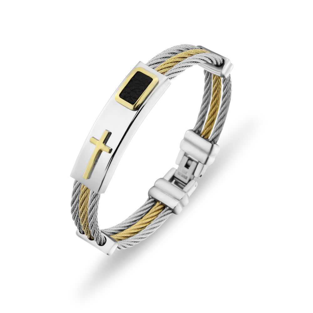Men's Cross Cable Bracelet – Titanium Steel, Gold & Silver