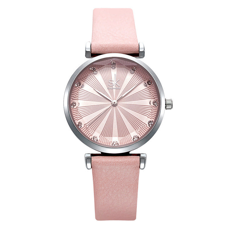 Classic Quartz Watch with Faux Leather Strap – Blue, Green, Pink