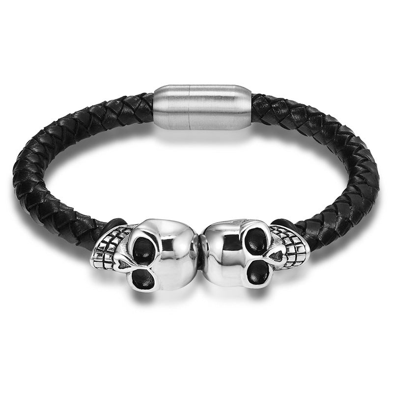 Men's Woven Leather Bracelet – Titanium Steel Clasp