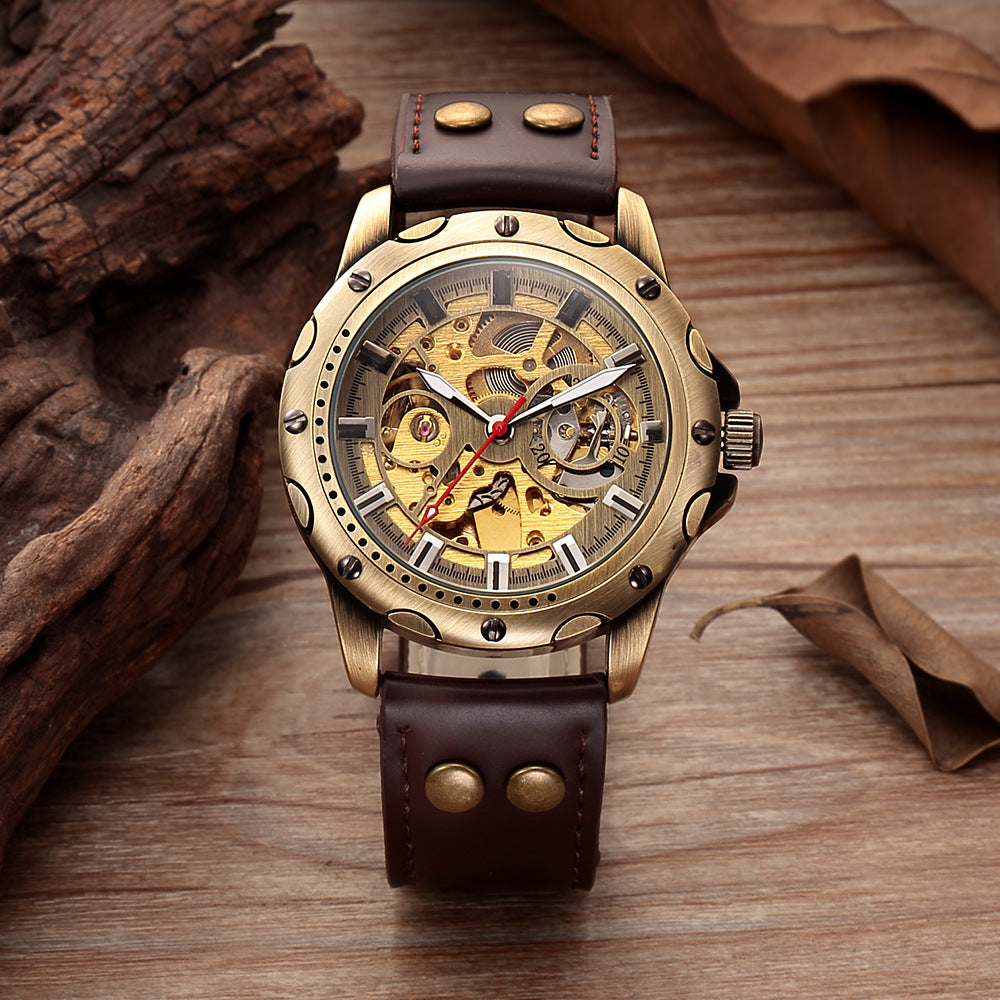 Men's Skeleton Steampunk Automatic Watch – Bronze Tone