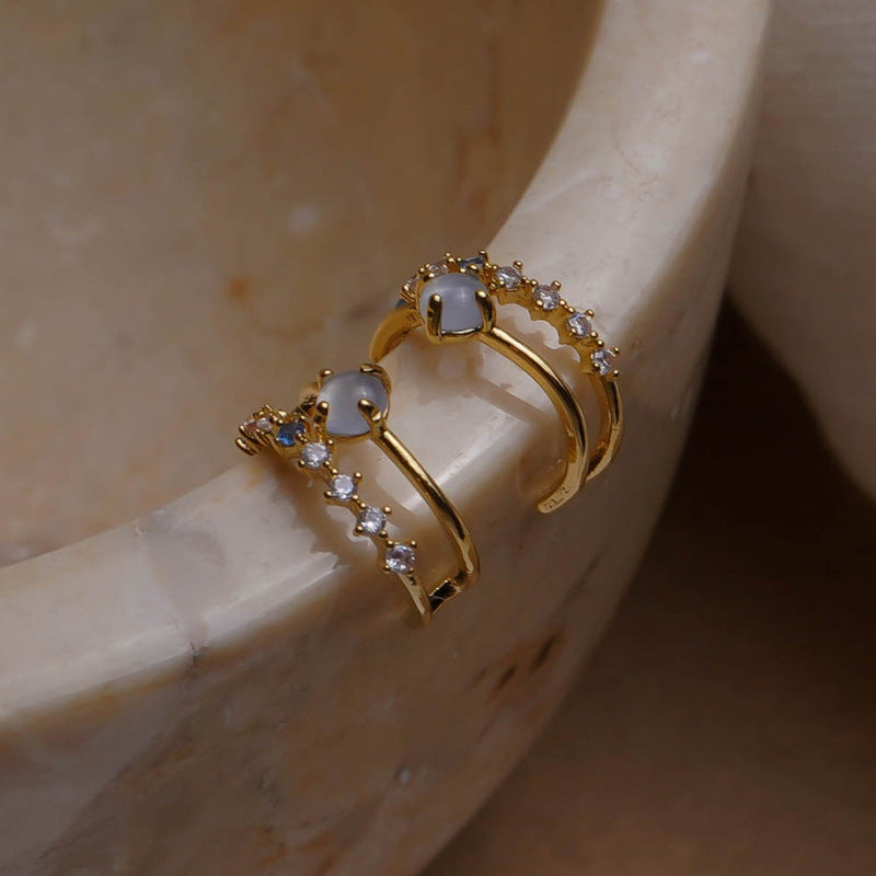 Vintage Style Blue Opal-Effect Earrings – Gold Plated