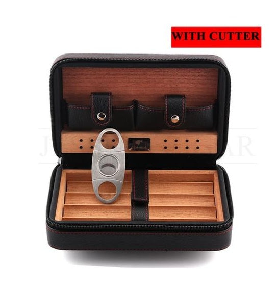 Portable Leather Travel Cigar Humidor – Cedar Lined