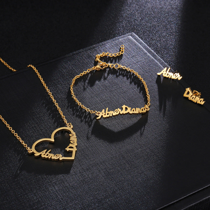 Name Jewellery Set – Necklace, Bracelet & Earrings, Titanium Steel