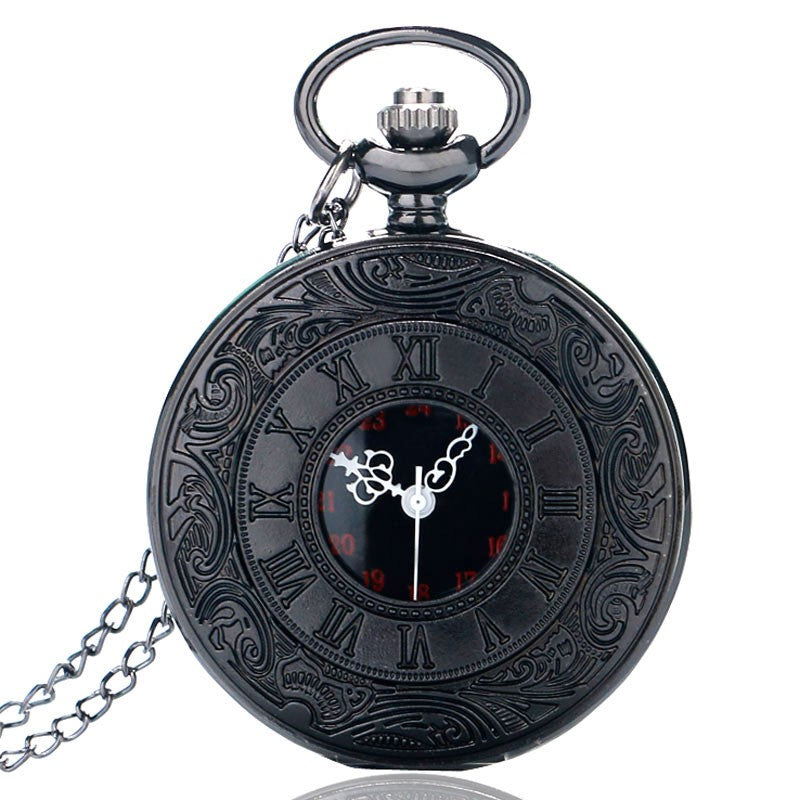 Roman Numeral Pocket Watch with Chain – Engraved Quartz