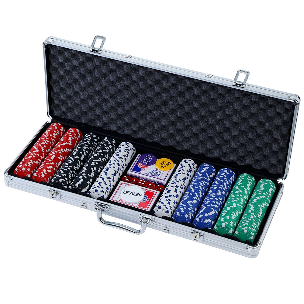 500-Piece Poker Chip Set in Lockable Aluminium Case – Cards, Dice & Dealer Buttons