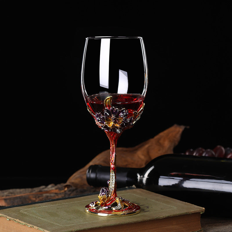 Enamel Iris Crystal Wine Glasses – Gold or Green, 1, 2 or 4