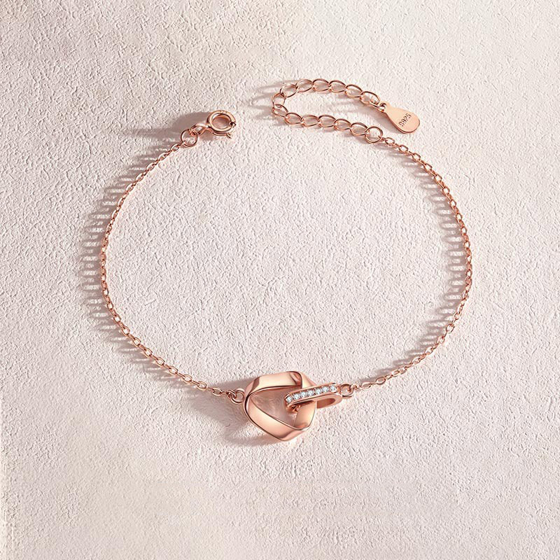 Mobius Bracelet – 925 Silver, Rose Gold Plated with Zircon