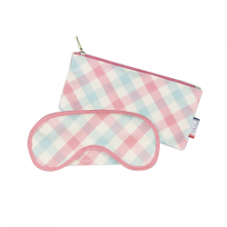Sleep eye mask and matching zip pouch set in Pastel Check print