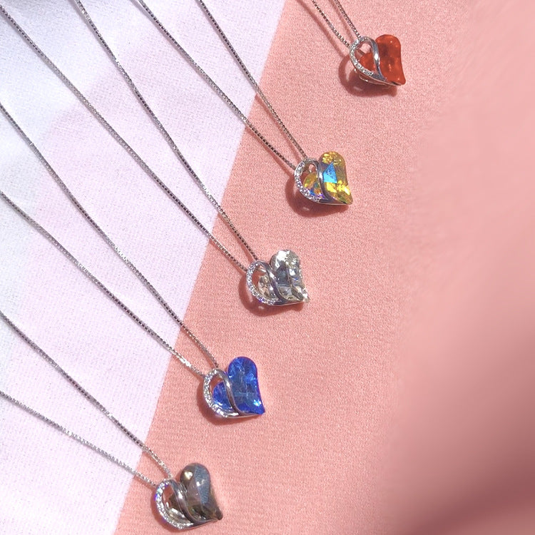 Geometric Heart Crystal Pendant Necklace – S925 Silver