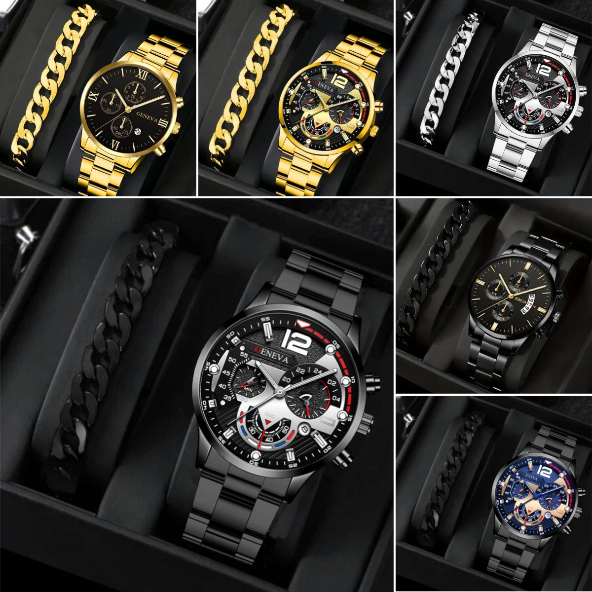 Men's Quartz Watch & Bracelet Gift Set