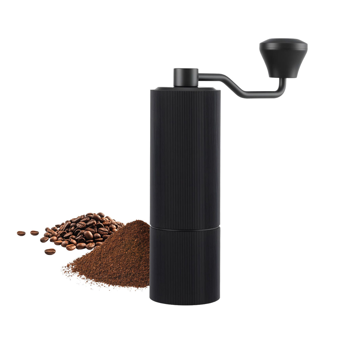 Black manual coffee grinder with storage bag