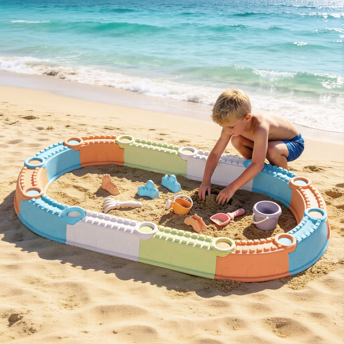 Kids beach-fence sandpit with sand toys