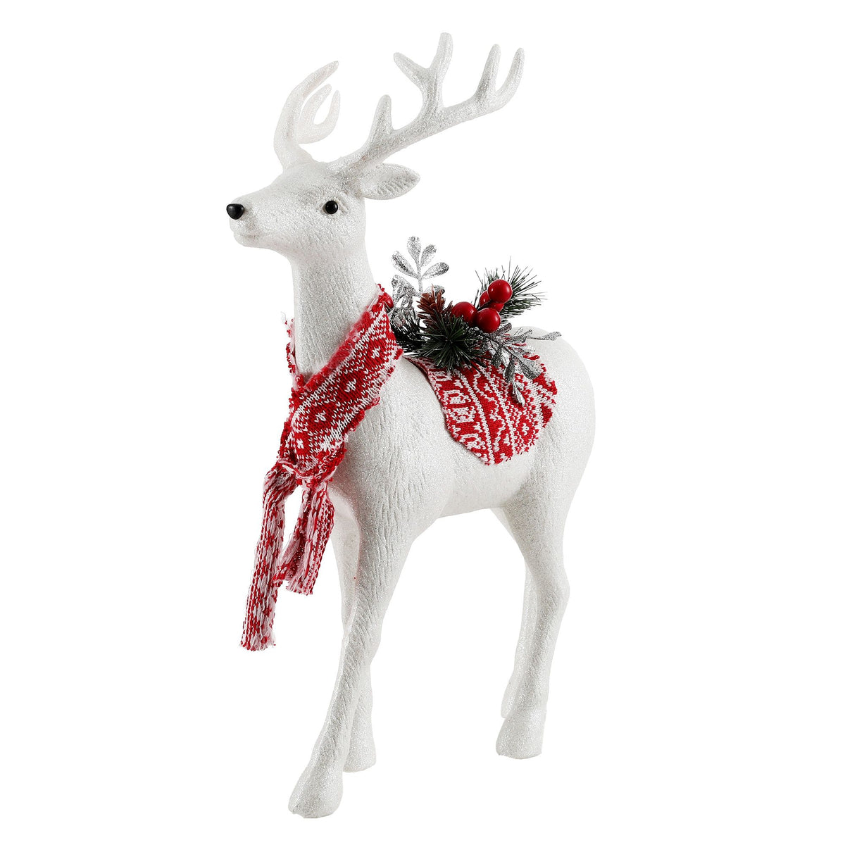 White glitter standing reindeer Christmas ornament
