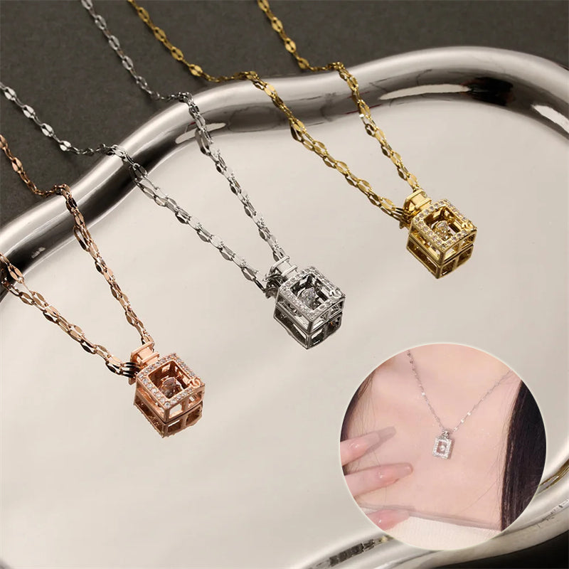 Perfume Bottle Pendant Necklace – Titanium Steel with Zircon