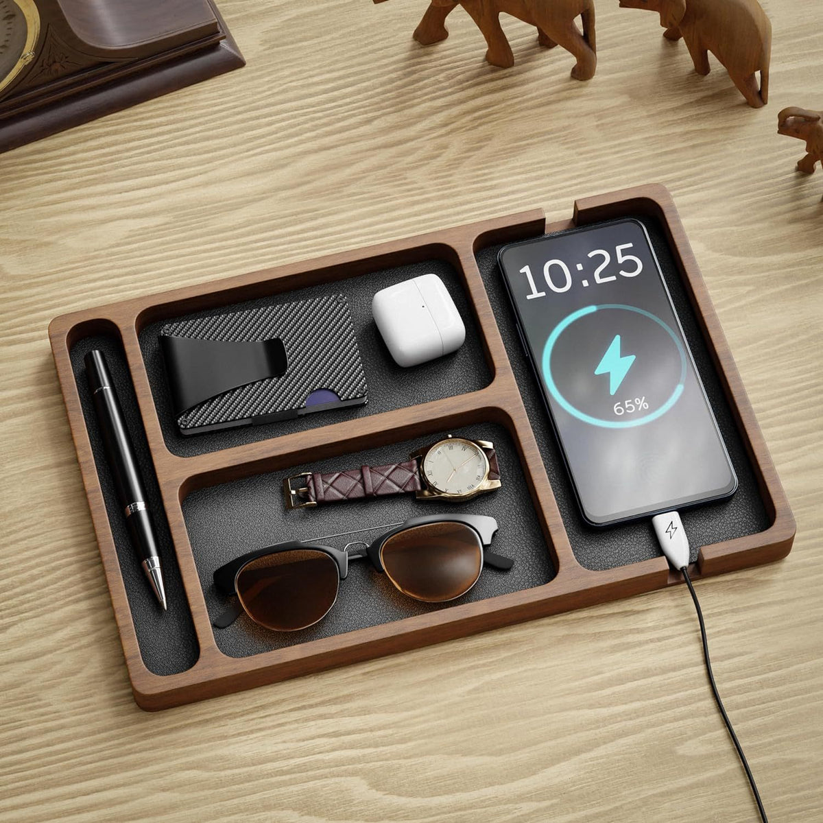 Wooden Valet Tray Organiser – Glasses, Phone & Keys