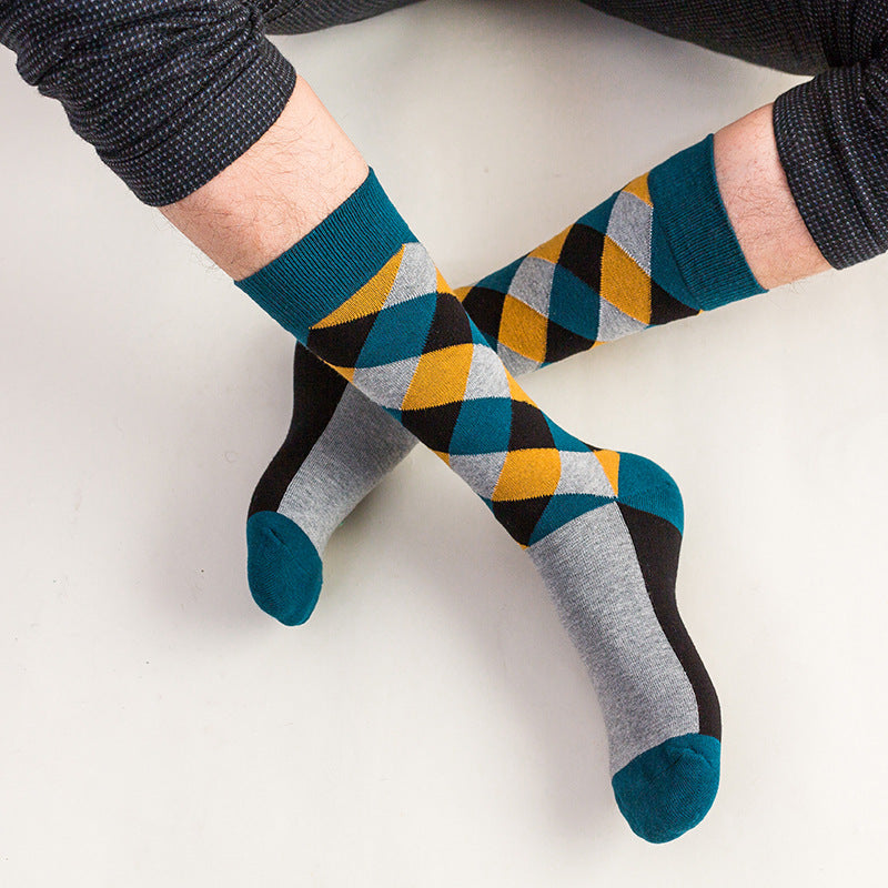 Plaid Retro Cotton Crew Socks – Unisex, Size 39–46