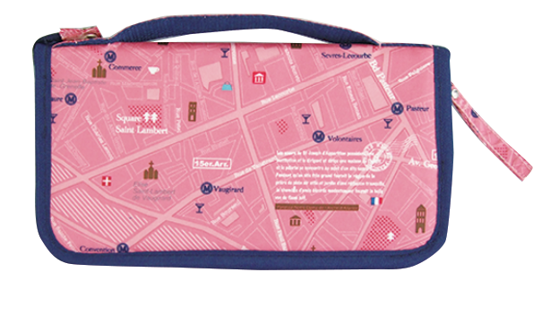 Family passport holder travel document wallet – Pink Map Print