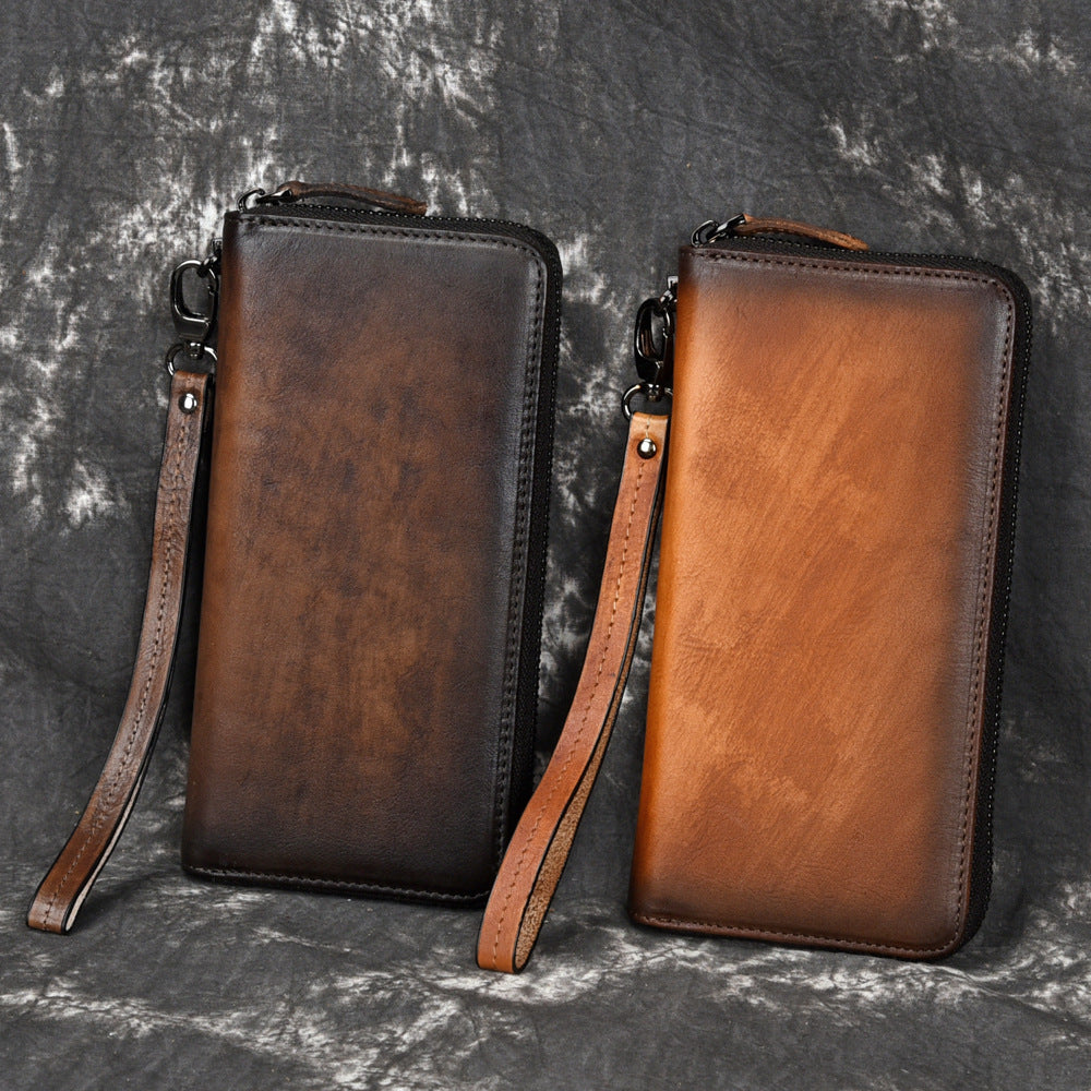 Leather Clutch Wallet with Card Slots – Retro Yellow or Brown