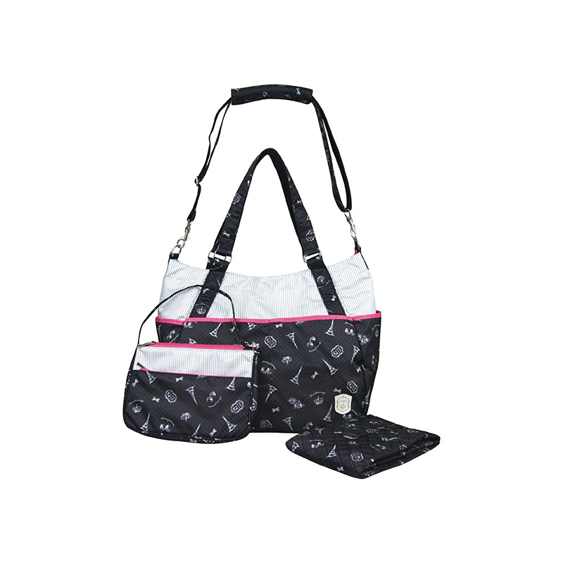 3-piece nappy bag set with change mat and pouch – Black Floral