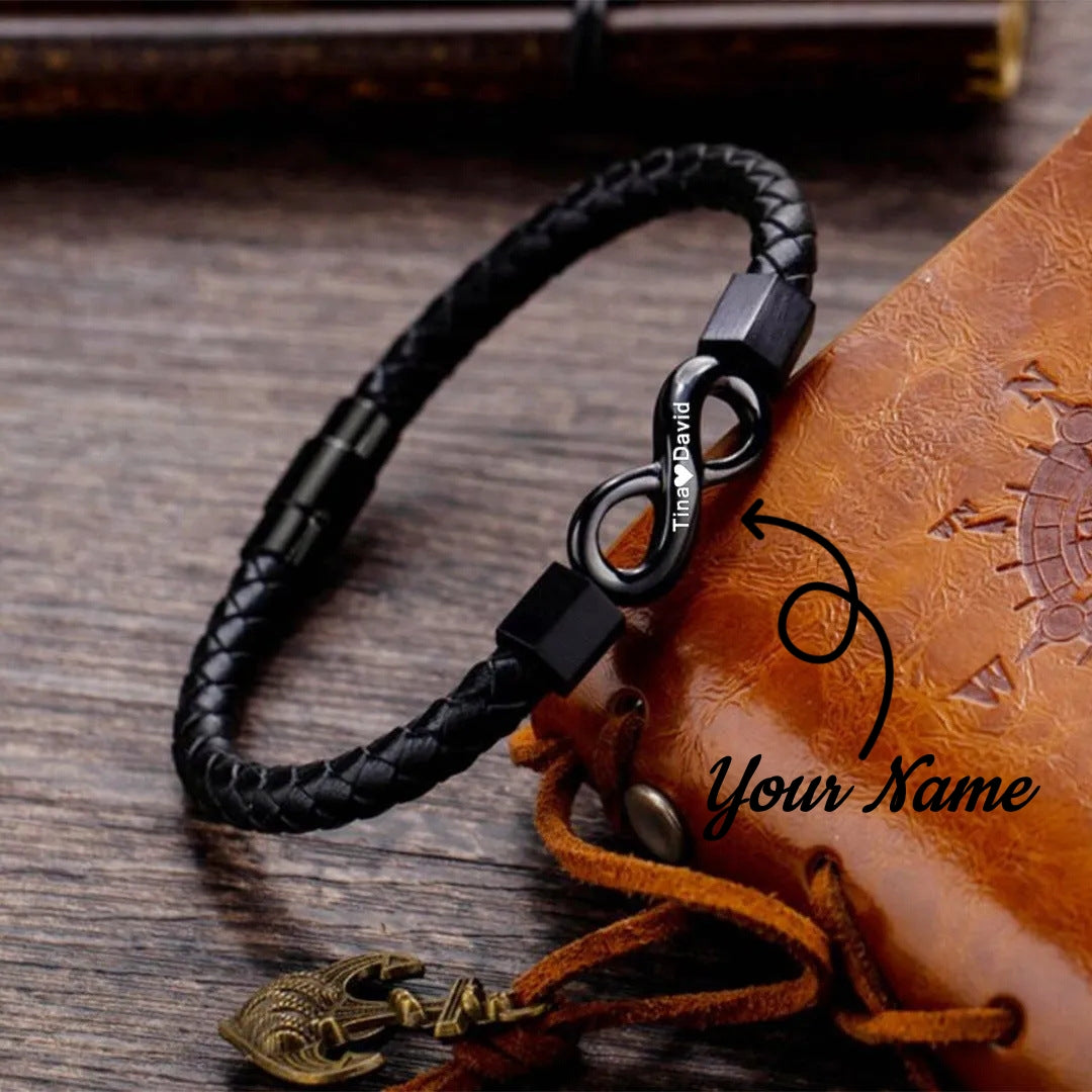 Infinity Leather Bracelet for Him – Stainless Steel Charm