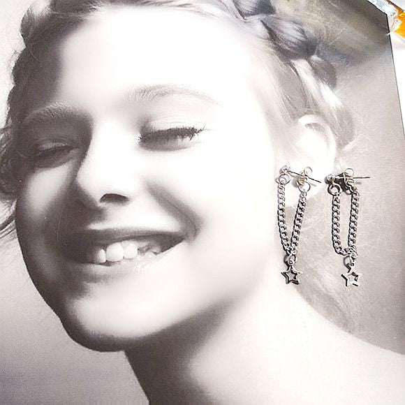Hollow Star Tassel Chain Earrings – 4cm, Stud or Clip-On